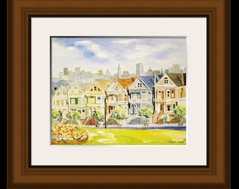 Painted Ladies Art Print, Art and Collectibles, GICLEE PRINT of Painted Ladies Victorian Houses in San Francisco Watercolor