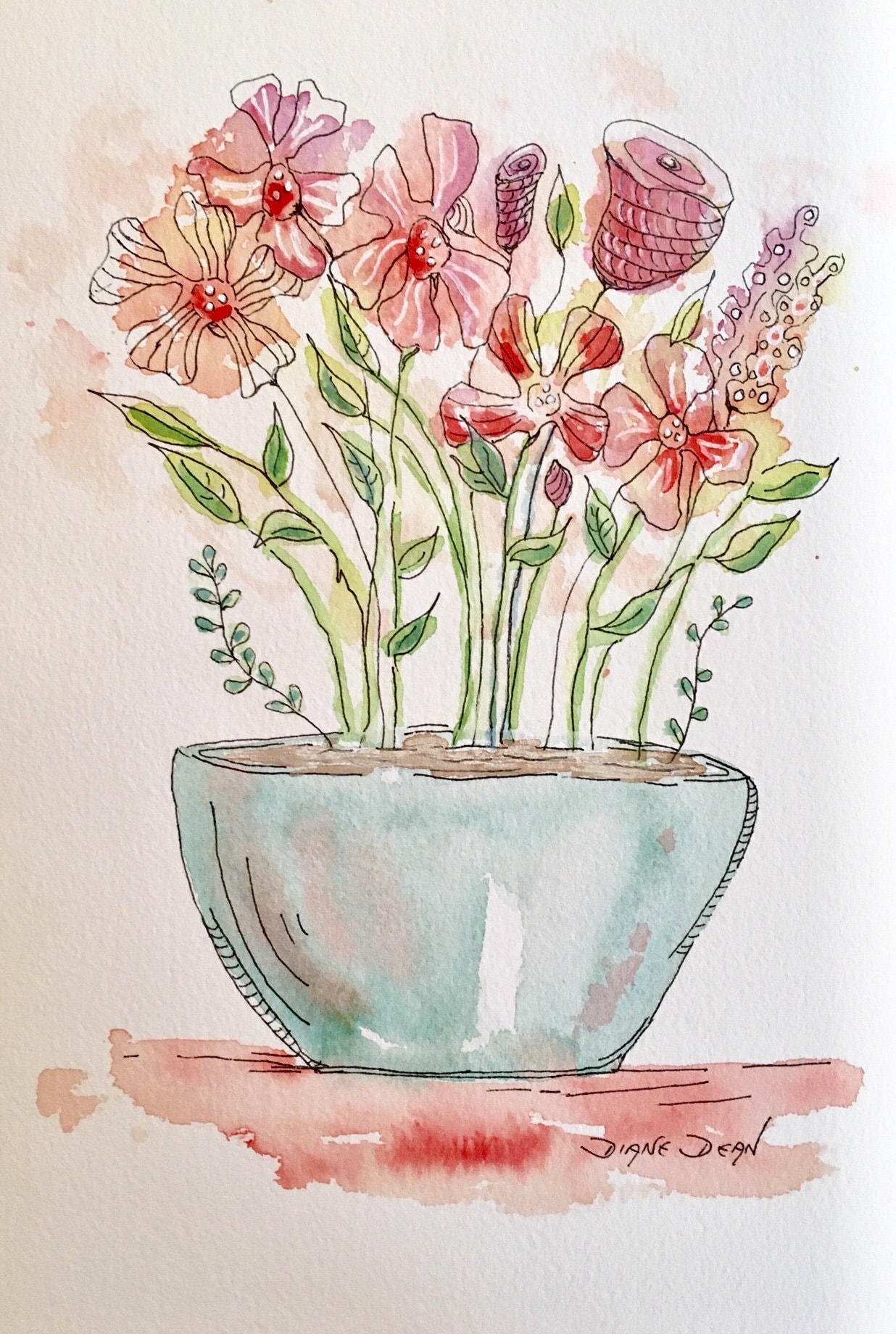 Flower Watercolour And Pen Art Pen Ink Watercolor Flowers: Over