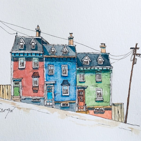 Watercolor Print of row houses from St. John’s, Newfoundland’s famous Jelly Bean Row