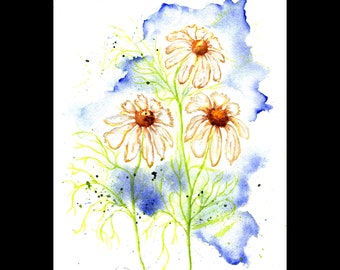 Daisies Watercolor Art Print, Daisy Watercolor Art Print, Floral Watercolor Painting, Many Size Art Print