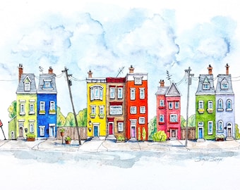 Jelly Bean Row Houses Art Print: Colorful Street Scene St John Canada