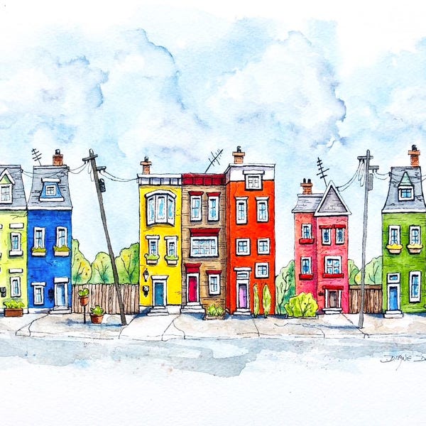 Jelly Bean Row Houses Art Print: Colorful Street Scene St John Canada