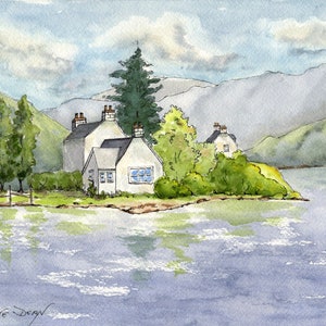 Watercolor Print Landscape Scotland, Art Print Scotland, Pen and Wash Landscape, Watercolor Seascape