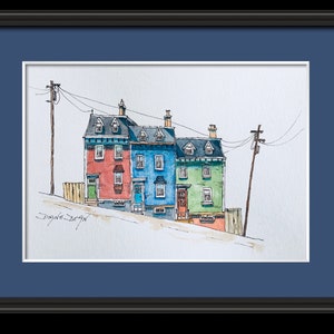 Pen en wasprint, St. John's, de beroemde Jelly Bean Row van Newfoundland afbeelding 5