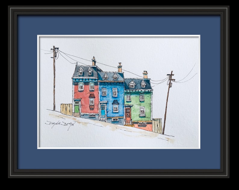 Pen en wasprint, St. John's, de beroemde Jelly Bean Row van Newfoundland afbeelding 5