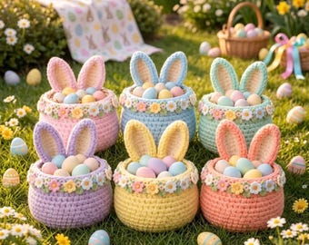 Crochet Bunny Basket Pattern, Easter Basket Crochet Pattern, Crochet Basket Pattern, Bunny Storage Basket, Gift Basket, DIY Crochet Basket