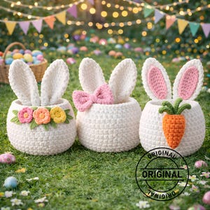 3 in 1 Osterhasenkorb Häkelanleitung, Osterhasenkorb Amigurumi, Osterhasenkorb, Eierhalterkorb, Häkelkorb, Eng Deutsch Spanisch