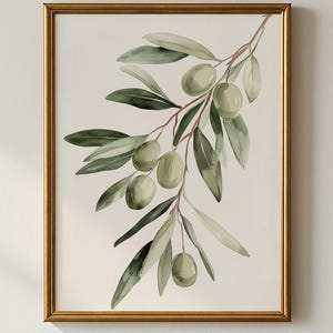 Olive Branch Watercolor Print - Mediterranean Farmhouse Wall Art (Digital Download)