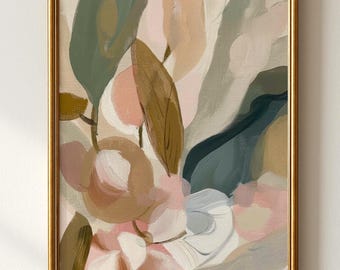 Abstract Botanical Print, Neutral Floral Wall Art, Beige Minimalist Scandinavian Decor (Digital Download)