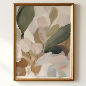 Impresión botánica abstracta: salvia apagada, hojas beige (descarga digital)