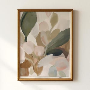 Impresión botánica abstracta: salvia apagada, hojas beige (descarga digital)