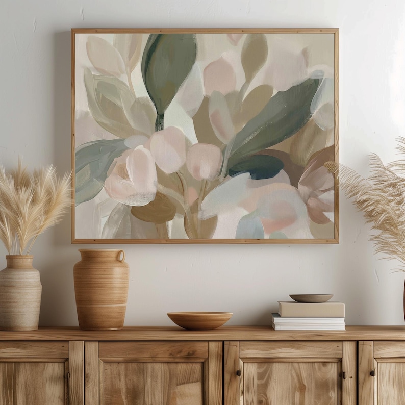Abstract Botanical Print, Sage Green Beige Wall Art (Digital Download) image 8