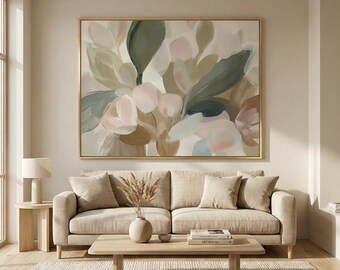 Abstract Botanical Print, Sage Green Beige Wall Art (Digital Download)