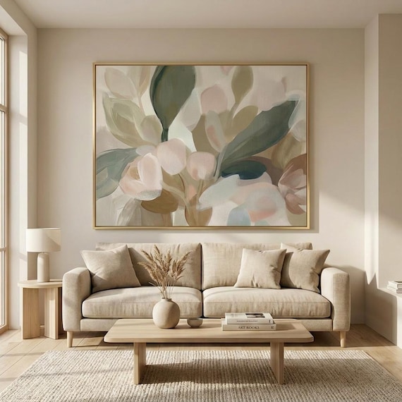 Abstract Botanical Print, Sage Green Beige Wall Art (Digital Download)