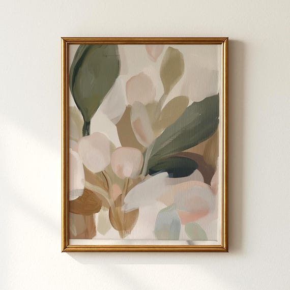 Abstract Botanical Print - Muted Sage, Beige Leaves (Digital Download)