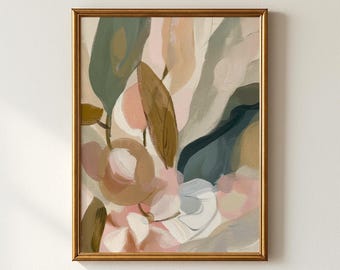 Abstract Botanical Print, Neutral Floral Wall Art, Beige Minimalist Scandinavian Decor (Digital Download)