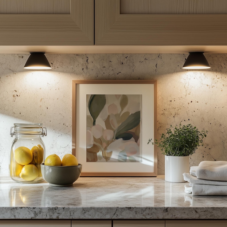 Soft leaf artwork for hallway — serene watercolor depiction of delicate flora in muted mauves and browns for a modern feel.