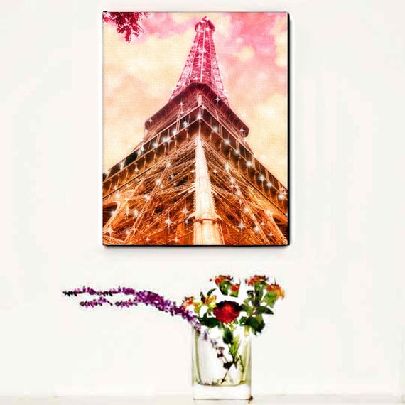 Items similar to Eiffel Tower Canvas Wall Art, Pink Paris Canvas Art