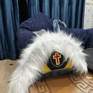Tempelriddare Chapeau Hatt Syntetpäls | Frimurarregaliahatt | Anpassad | Läderfodral