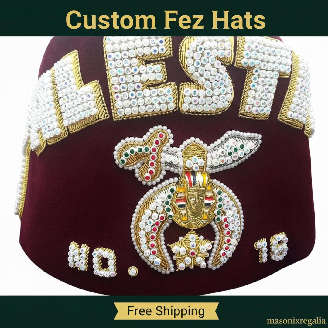 Shriner Fez Hat | Handmade Bullion & Rhinestone Embroidered Custom Fez ...