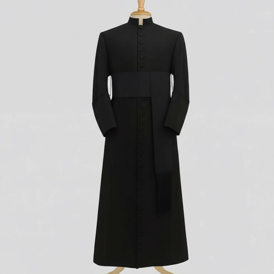 Black Roman Cassock – Custom Clergy Robe With Cincture, Tailored ...