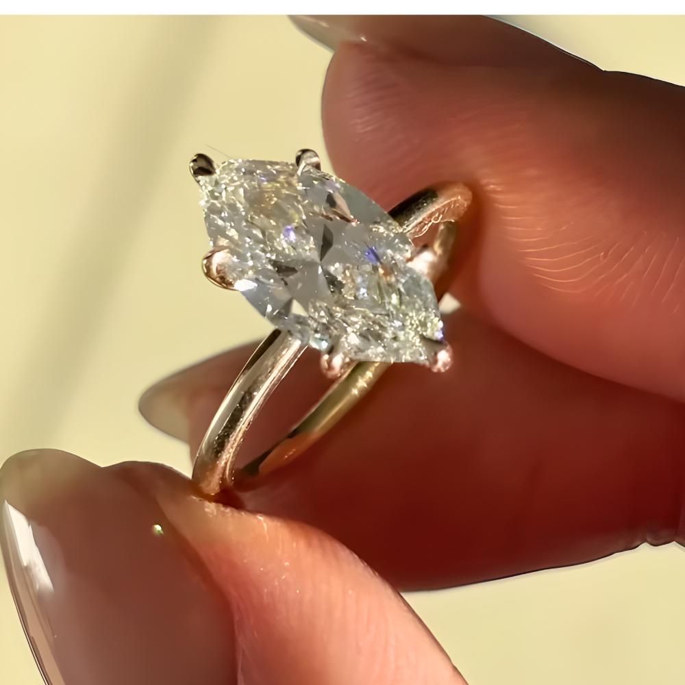 Marquise Cut Moissanite Engagement Ring, 2.30 Caret 14K Yellow Gold ...