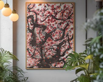 Abundant Blossoms Ink Painting – Japanese Cherry Tree Art Print