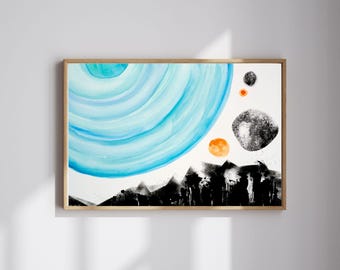 Blue Abstract Wall Art Print – Minimalist Sky Landscape, Calm Living Room Decor, Zen Home Gift