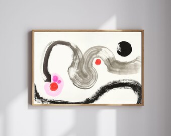 Abstract Brushstroke Print – Neutral Pink Ink Art, Minimalist Living Room Decor