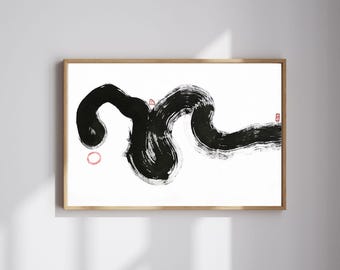 Abstract Ink Wall Art – Bold Gestural Brushstroke, Minimalist Zen Decor