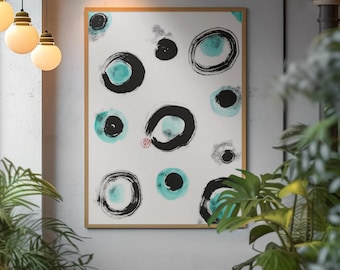 Teal Abstract Wall Art Printable | Zen Ink Circle Print, Instant Download, Meditation Decor, Housewarming Gift, Calm Home Art (Digital file)