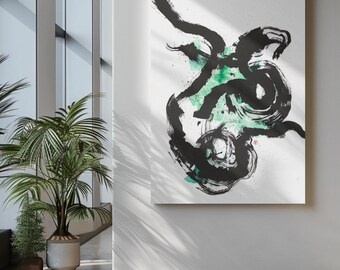 Emerald Pathways Ink Print – Abstract Brushstroke Wall Art (Giclée Fine Art)