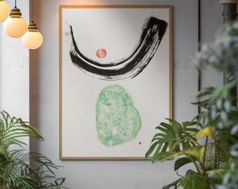 Zen Wall Art Print | Black Ink Brushstroke, Spiritual Minimalist Decor, Meditation Art, Mindful Gift for Her, Yoga Lover Gift, Calm Wall Art