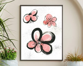 Pink Ink Flower Art Print – Minimalist Botanical Wall Decor (Digital Download)
