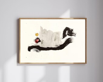 Abstract Ink Brushstroke Print – Minimalist Zen Wall Art, Warm Living Room Decor