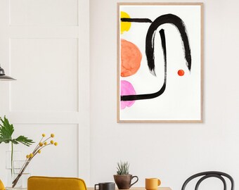 Framed Abstract Line Art Print – Bold Coral Pink Ink, Playful Living Room Decor