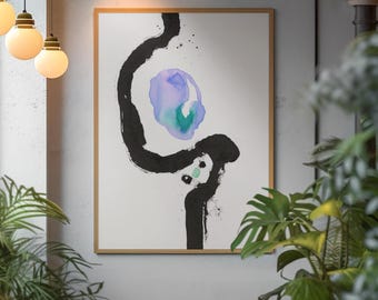 Abstract Ink Wall Art Print | Black Brushstroke Watercolour, Japanese Zen Decor, Housewarming Gift, Living Room Art