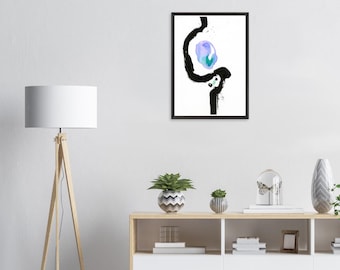 Framed Abstract Ink Print | Black Brushstroke Watercolor, Zen Decor, Living Room Art