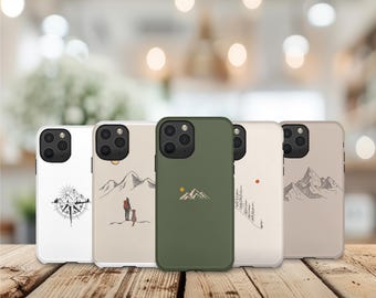 Funda para móvil con diseño de paisaje de montaña y arte lineal para viajeros, compatible con iPhone 17 Pro Max, 16a, 15, 14, 13, 12, 11 y 8; Samsung S25fe, S24fe, A56; Pixel 10 XL, 9a y 8.