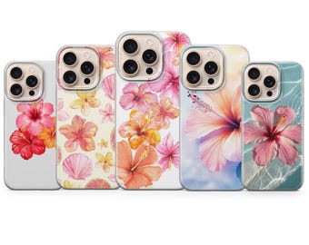 Funda para teléfono con diseño de flor de hibisco tropical, gel de TPU suave.