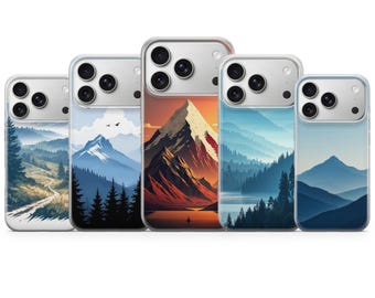 Funda minimalista con diseño de montaña para iPhone 17 Pro Max 16e 15 14 12 y Samsung S25 Ultra S24 FE A56 Pixel 10 XL 9a 8
