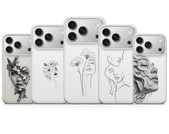 Funda minimalista para teléfono con diseño de caras de arte lineal para iPhone 17, 17 Pro, 16, 15, 14, 13, 12, Samsung S25, S24, S23, A16, A56, A55, Pixel 10 Pro, 9A