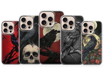 Funda de teléfono con vitrales de cuervo negro, cubierta oscura para iPhone 17, 16, 15, 14, 13, 12 Pro Max, Samsung S25, S24, S23 y S22