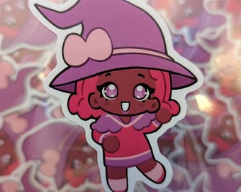 Glück Hexe Aufkleber | Wasserdichtes glänzendes Vinyl, Chibi