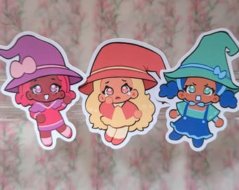 Chibi Witch Emotion Mädchen Aufkleber Set | Wasserdichtes glänzendes Vinyl, Chibi