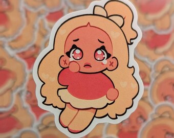 Traurigkeit Mädchen Sticker | Wasserdichtes glänzendes Vinyl, Chibi