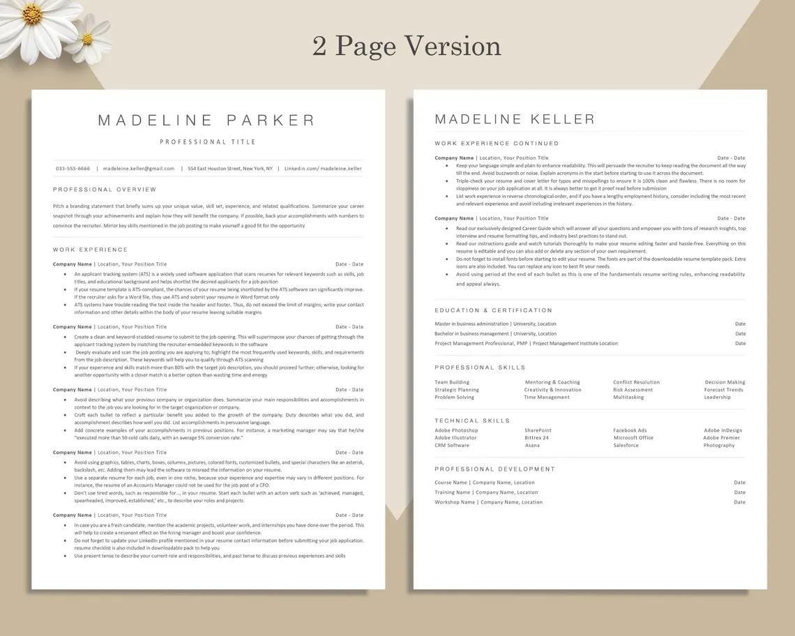 ATS Friendly Resume Template | Professional CV | Canva Editable Instant ...