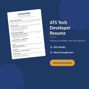 ATS Tech Developer Resume Template | Software Engineer Resume | Word & Google Docs | Cover Letter