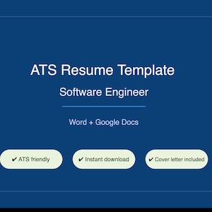 Modern ATS Resume Template | Software Developer CV + Cover Letter | Editable Word Instant Download