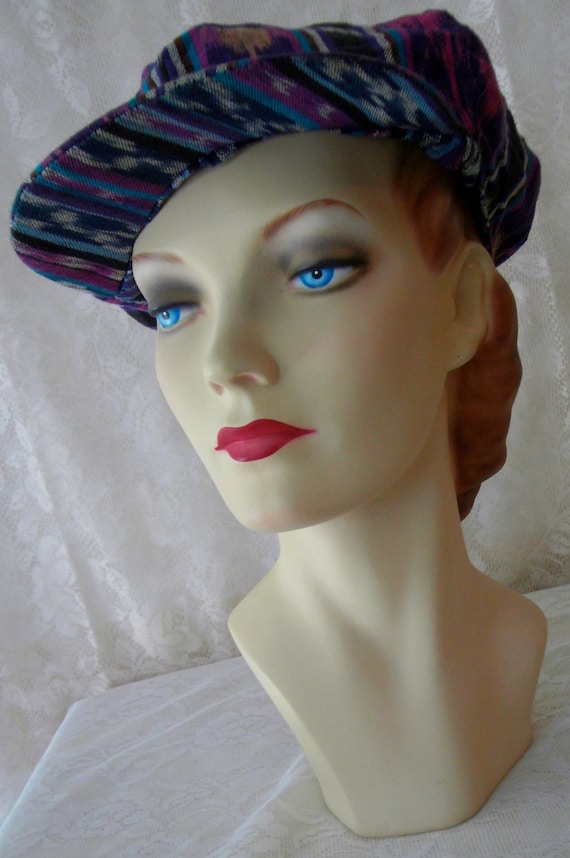 Vintage 1970s Reversible Newsboy Cap Purple & Blue